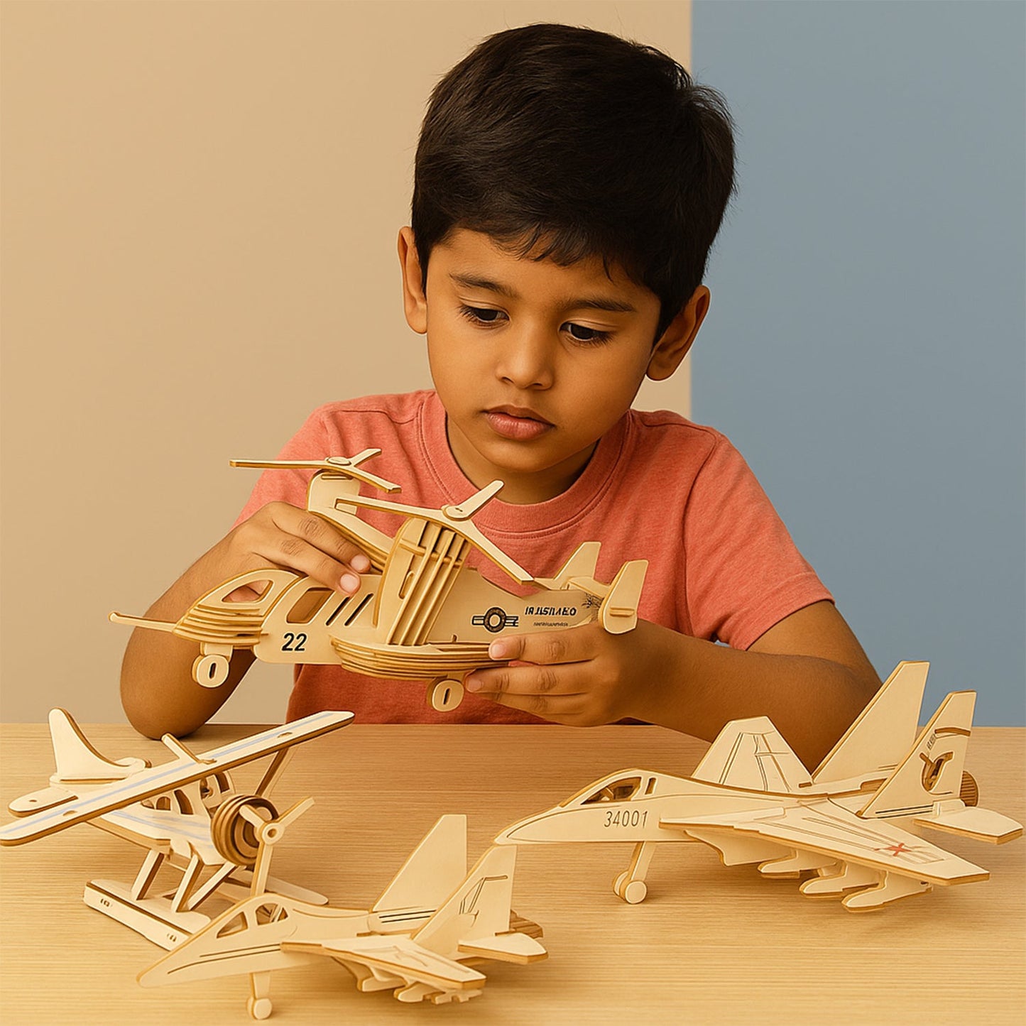 3D Wooden Aircraft Puzzle DIY Assembly Kit (Mix Design – 1 Set)