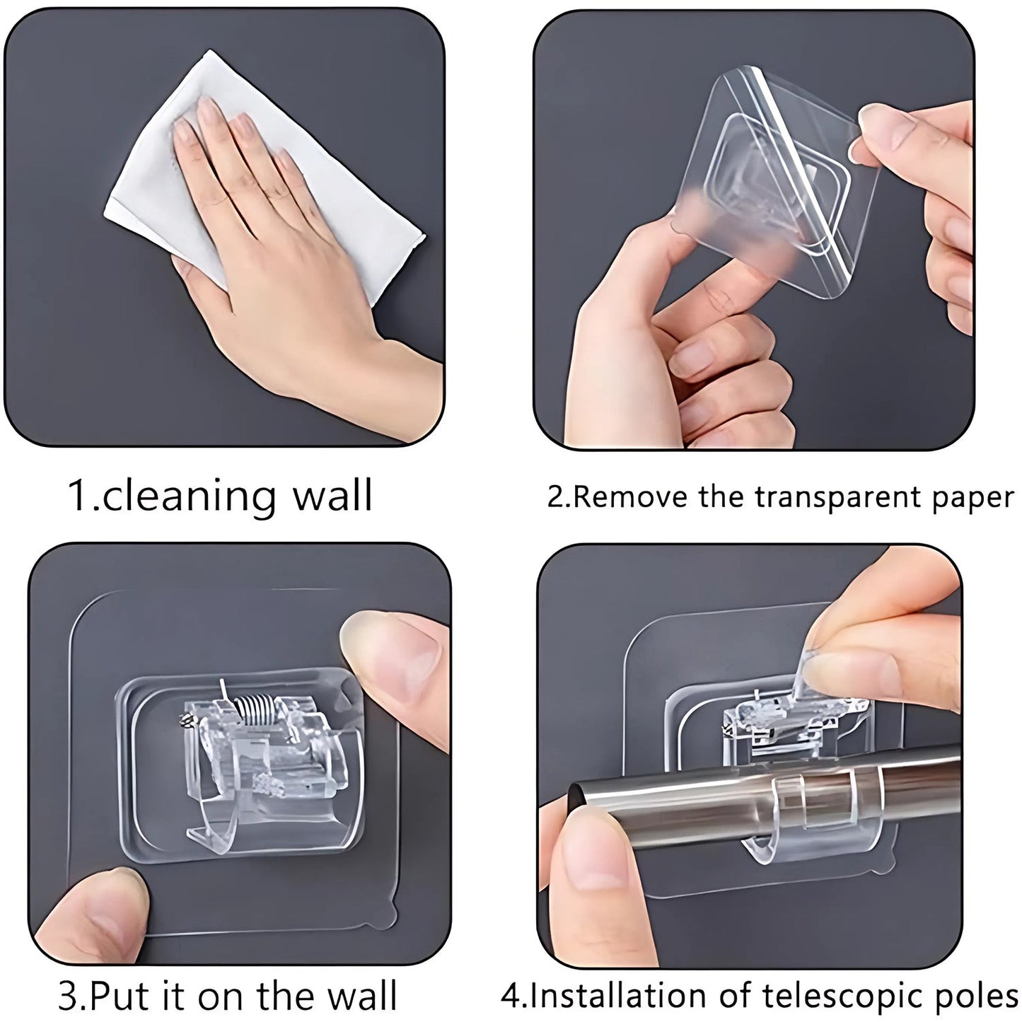 Wall Mount Transparent Self-Adhesive Clip with Strong Spring Grip
